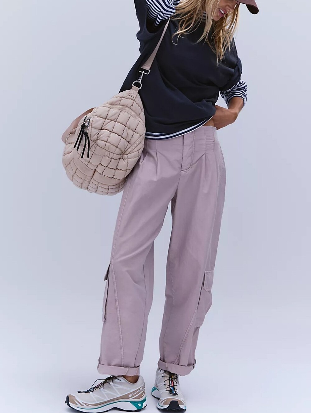 Free People FP Movement Mesmorize Me Cargo Pants Pearl Pink Size XS